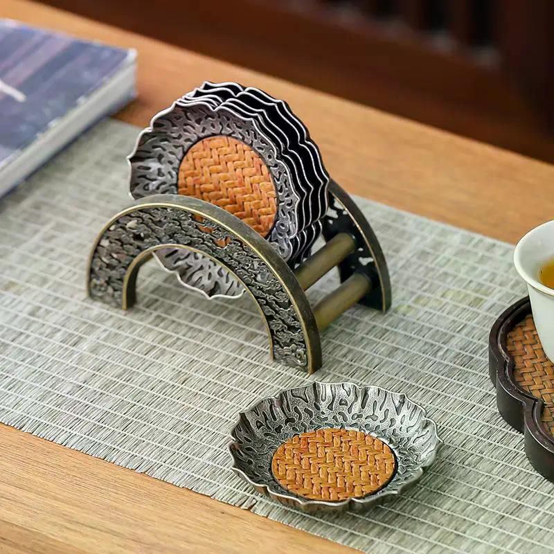 1PC Woven Rattan Tea Coaster Chinese Style Modern Home Decor Unique Gift - Eco-Friendly Tea Ceremony Accessory