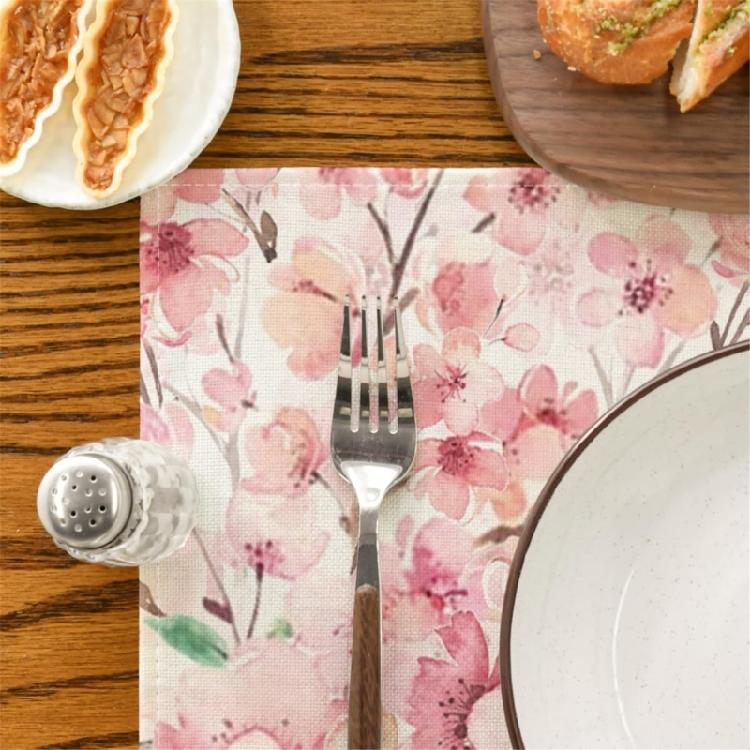 Dining Room Linen Table Runner with Flower Pattern Kitchen Table Ornament Tablecloth Decoration for Holiday Festivities