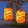 Solar Powered Rattan Lantern Chandelier Plastic Material Solar Wireless Rechargeable Nickel Battery Courtyard Garden Decoration