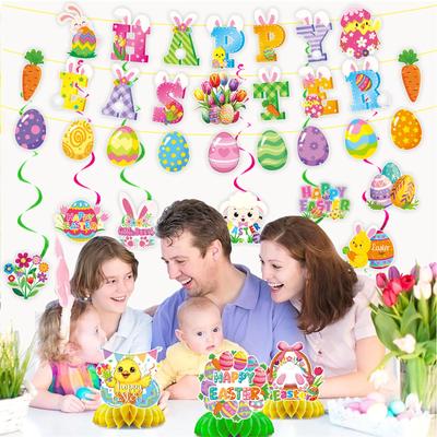 Easter Party Decoration Easter Flag Spiral Hanging Honeycomb Ornament Scene Arrangement