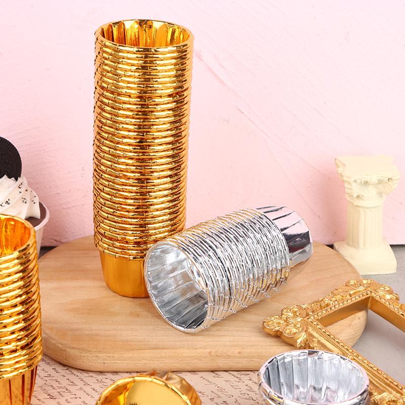50 buc mini brioșe Cupă de folie Înveliș de hârtie pentru brioșe Auriu Argintiu Cupe pentru copt brioșe