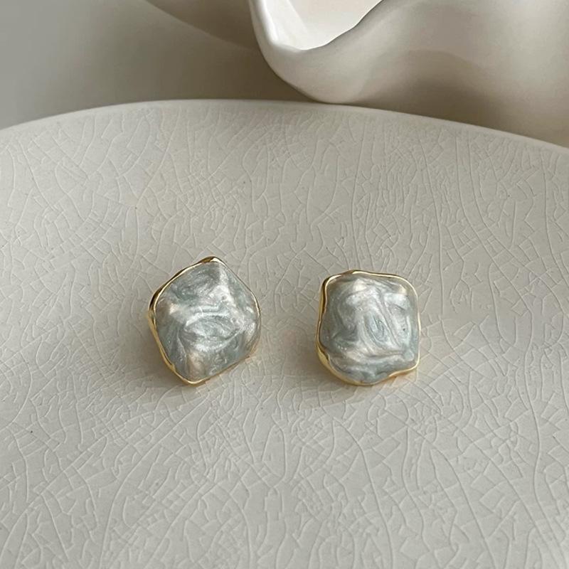 Vintage Coffee Color Square Resin Stud Earrings For Women Girls Fashion Metal Irregular Geometric Earrings Zircon 2023 Trendy