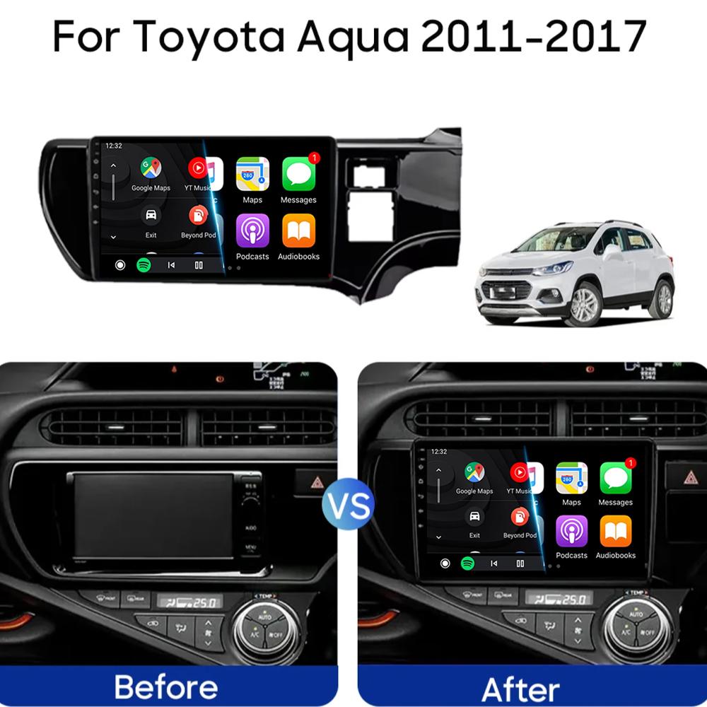 Car Radio Android 14 Carplay Auto WIFI+4G Multimedia Player For Toyota Aqua LHD RHD 2011 - 2017 Autoradio Stereo 2din Head Unit