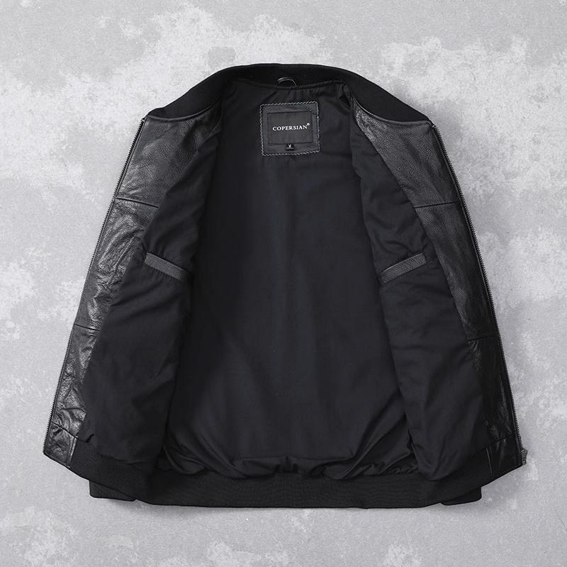 Embroidery Patches Baseball Jackets Genuine Cowhide Leather Jacket Men Motorcycle Biker Coats Autumn Mens Coat