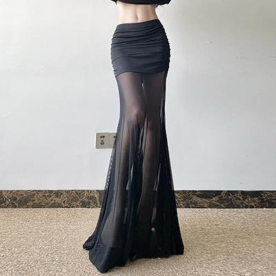 Elegantní síťovaná patchworková midi sukně mořské panny pro sexy zralé ženy