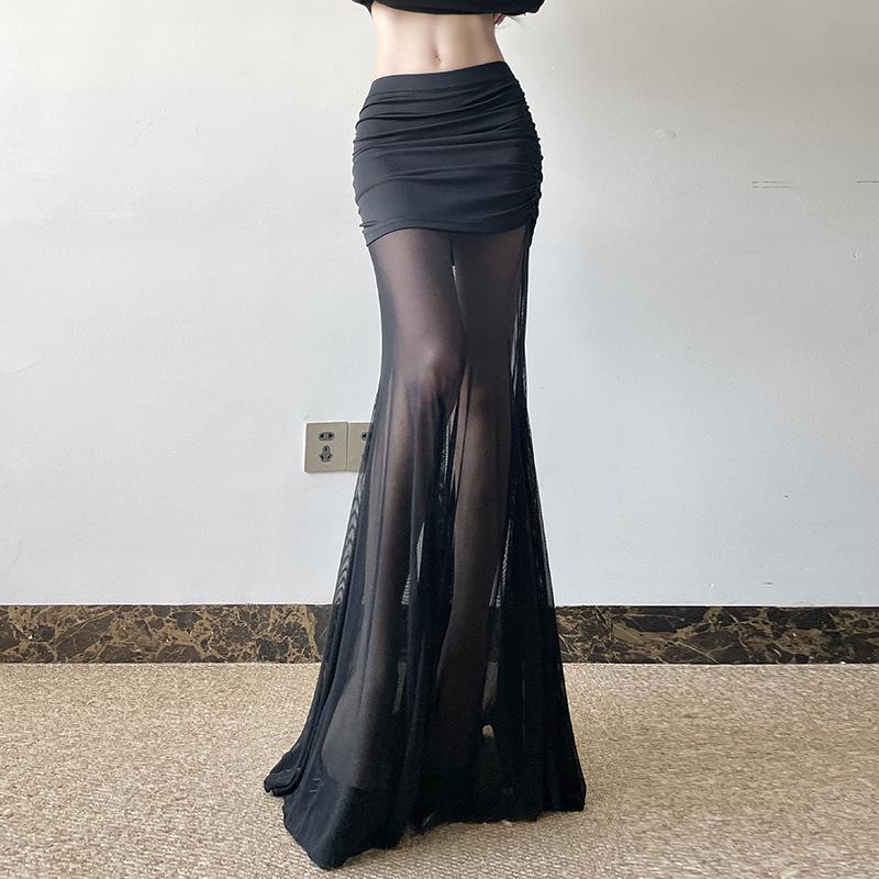 Elegant Mesh Patchwork Mermaid Midi Skirt for Sexy Mature Women