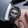 Unique Square Case Chronograph Quartz Watch for Men - Black Leather Band, Date Function, Stylish Wristwatch