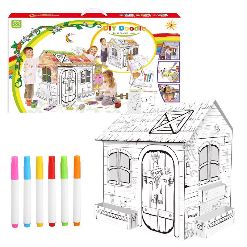 DIY Cardboard House Model: Early Education Puzzle & Painting Toy for Kids