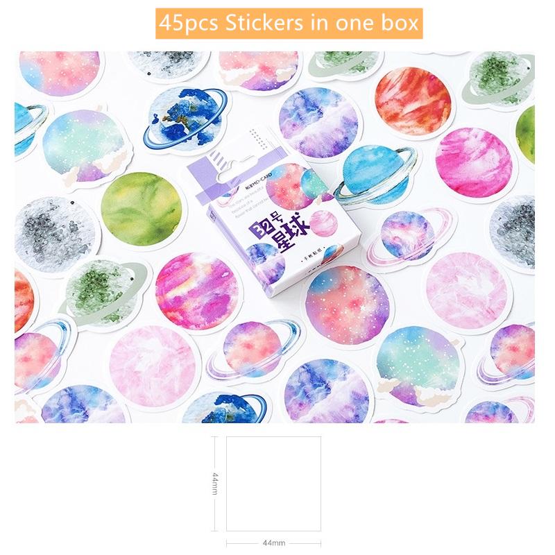 

45 шт., набор цветных наклеек с планетами, 44 мм, мини-наклейка «Небесная звезда, космическое исследование», украшение для дневника и альбома