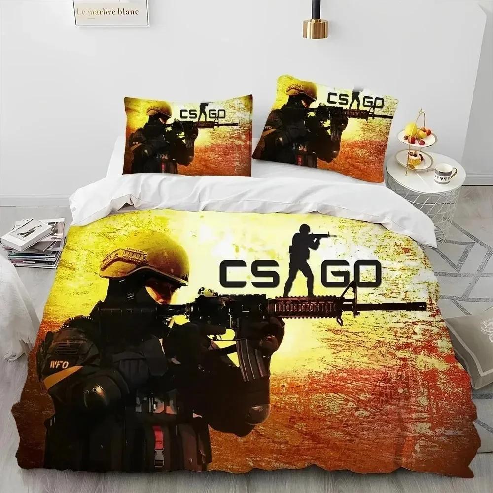 Luxury New 3D Print CS GO Game Gamer Counter Strike Bedding Set Duvet Cover Bed Set Quilt Cover Pillowcase Queen Size Boys Adult