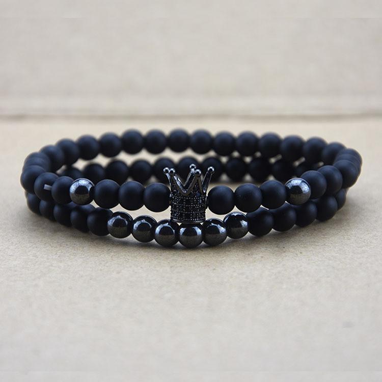 Elegant Copper Bead Bracelet With Micro Paved Zirconia Crown For Couples And Gift Giving