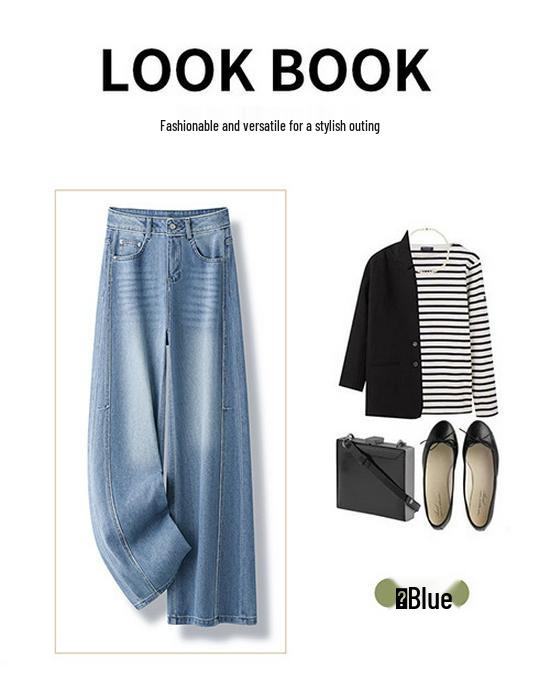Women's 2024 Spring & Autumn Wide-Leg Jeans - Petite, Slimming, Straight-Leg, Floor-Length.