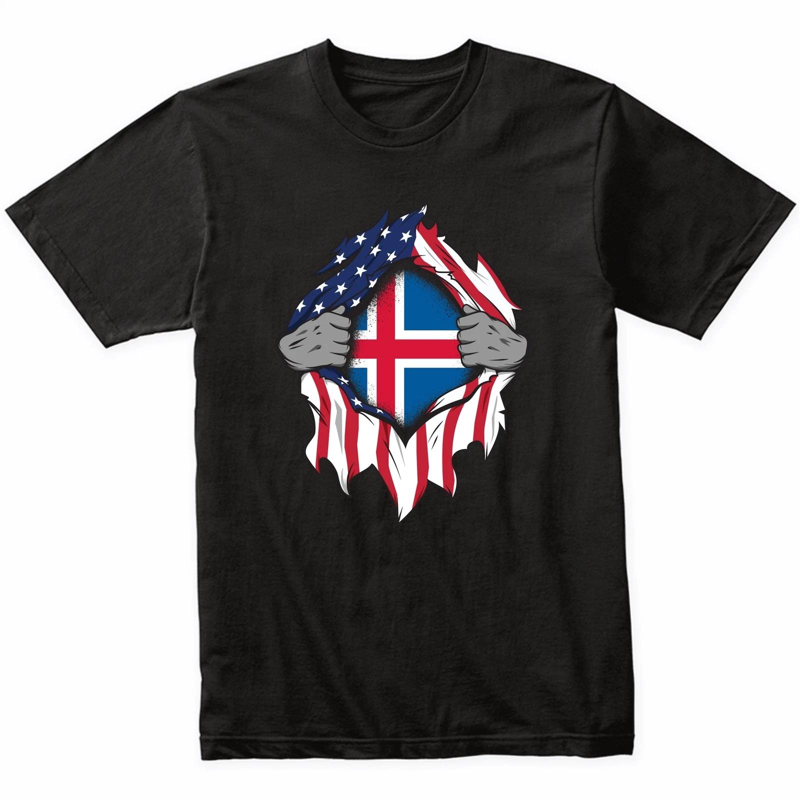 Icelandic American Flags Hands Ripping Flag Chest T-Shirt - Iceland Flag Shirt 4XL