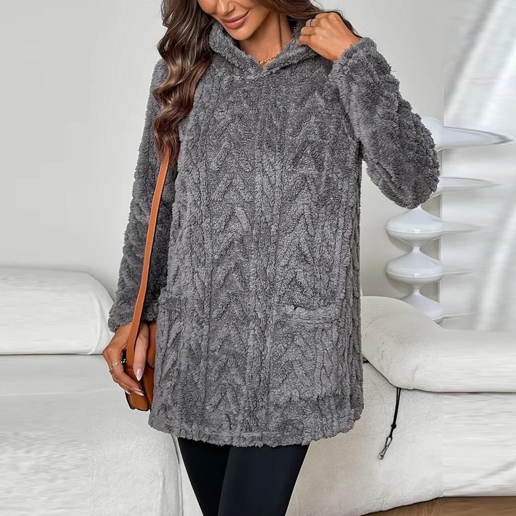 Women's Fashion Casual Solid Color Hooded Sweatshirt With Loose Fit And Fleece Pockets