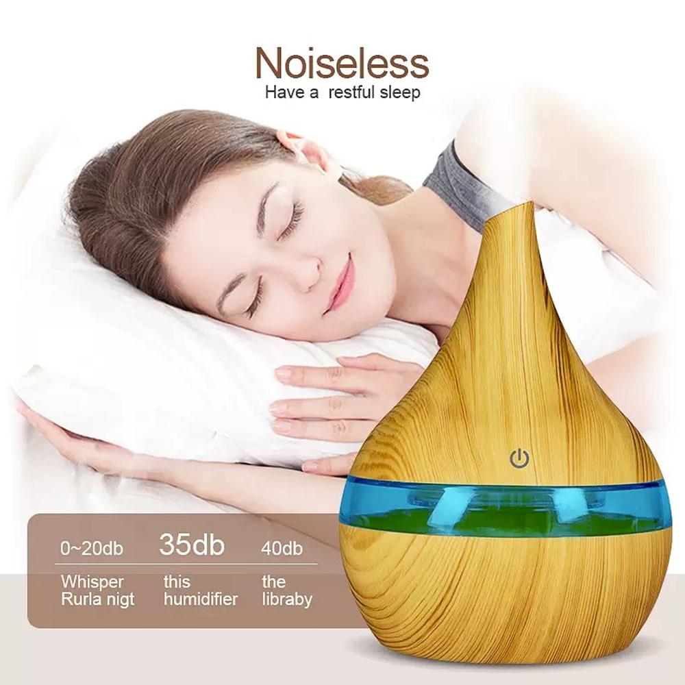 Light Wood Grain Aromatherapy Humidifier 300ml Essential Oil Diffuser with 7 Soothing Night Lights for Sleep Aid & Mood Lighting