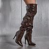 Spitze Lackleder Modische Damenstiefel Model Laufsteg High Heels Stiefel Braun Hochschaft Kniehoch Größe