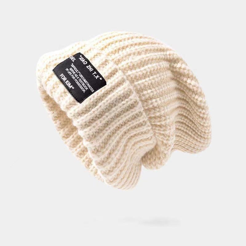 

Hat autumn and winter fashion Korean version knitted hat stacked big head big brim wool hat versatile face small warm cold hat One Size