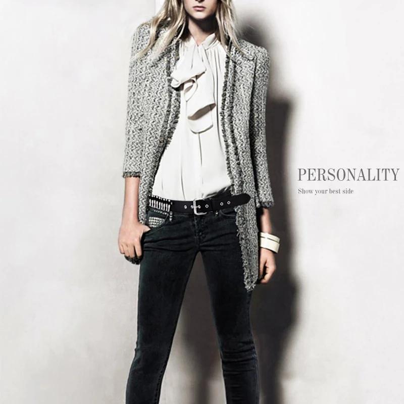 Nová móda dámy kožený punkový pásek dutý nýt luxusní značka pásek osobnost rock divoký nastavitelný mladý trend pás2023Nové