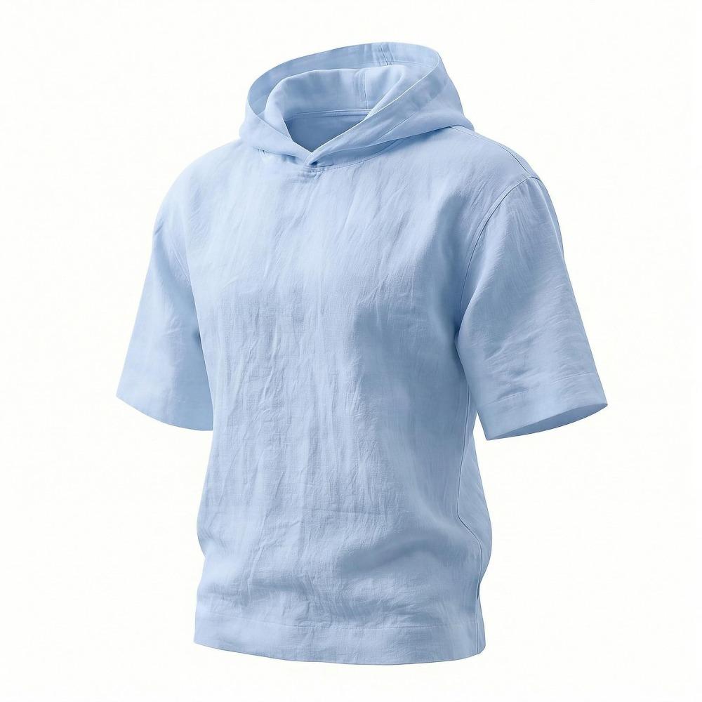 Men's Short Sleeve Hoodie, Lightweight Hooded T-Shirt with Texture, Casual Summer Streetwear Top for Men