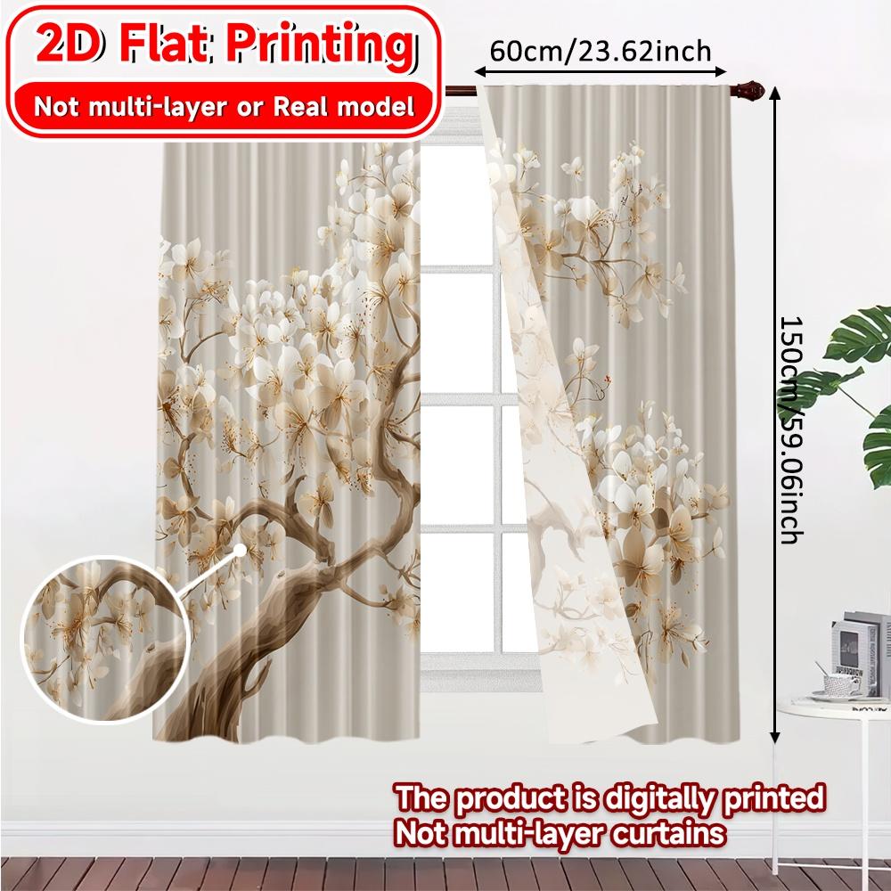 2D Flat Printing,2pcs Golden Blossom Modern Curtain Modern Polyester Curtains All Seasons for Living Room, Bedroom, Home Decor