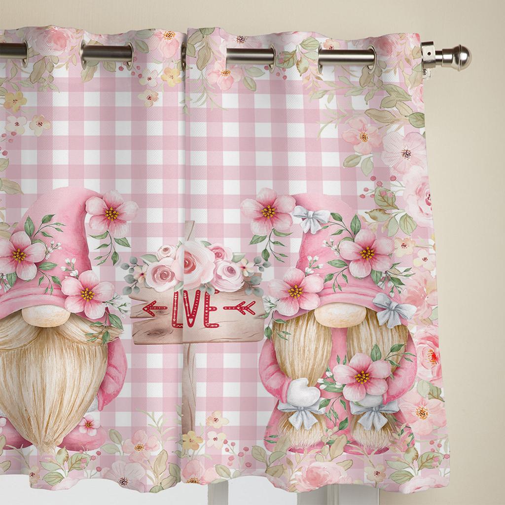 Valentine'S Day Gnome Floral Plaid Window Curtains for Living Room Bedroom Curtain Modern Kitchen Blinds Drapes Curtains