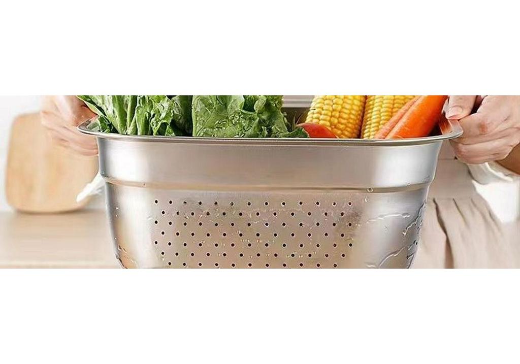 Square Stainless Steel Vegetable & Rice Washing Basin with Sieve