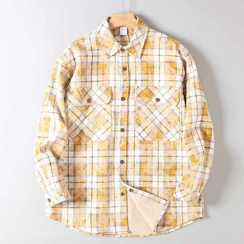 Original Foreign Trade Surplus Autumn and Winter Men's Thickened Brushed Plaid Long-Sleeve Shirt, Unisex Versatile Loose Casual Jacket