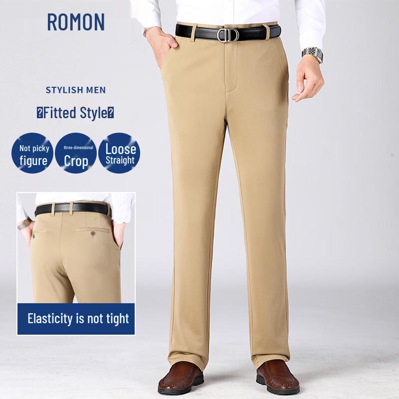 ROMON Men s Business Casual Straight-Leg Stretch Trousers 38