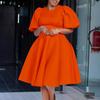 Summer O Neck Short Sleeve High Waisted Pleated Dress Elegant Dresses for Woman Mid Calf Luxury Female Birthday Party Dinner Vestidos