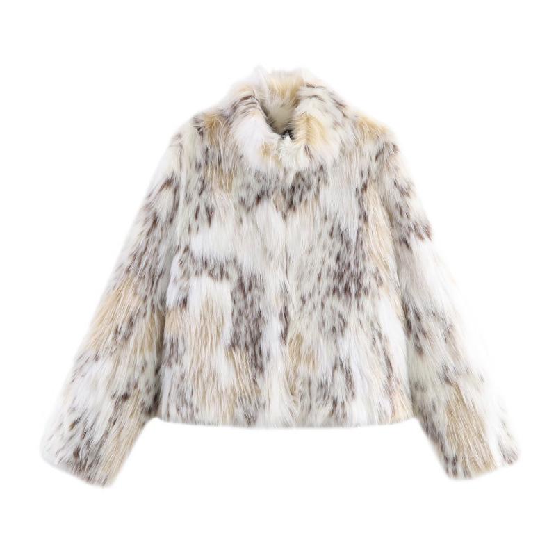 European & American Women s Fashion Faux Fur Effect Coat Small