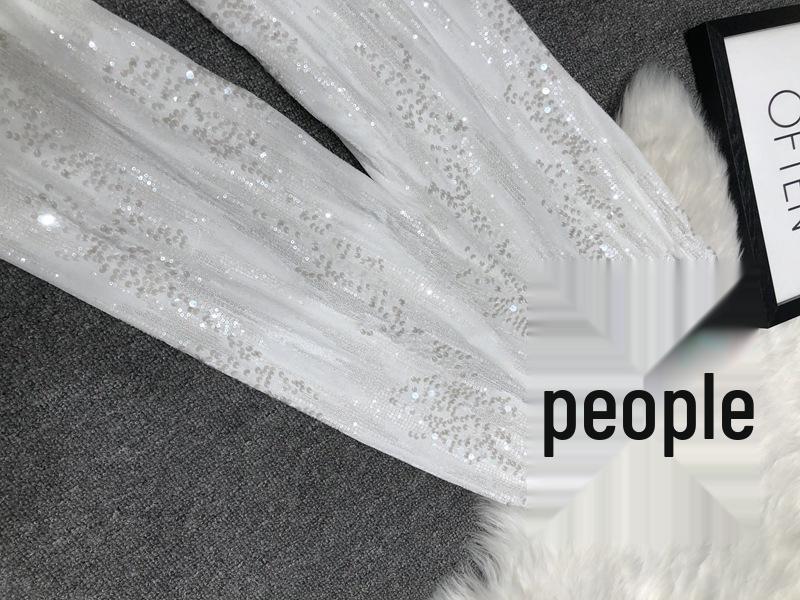 Pantaloni lungi cu paiete brodate, toamnă 2022, piele de căprioară lucioasă, cu picior larg