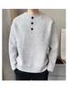 Gray Retro Henley Neck Men's Winter Sweater - Warm, High-End Knit for Cold Protection