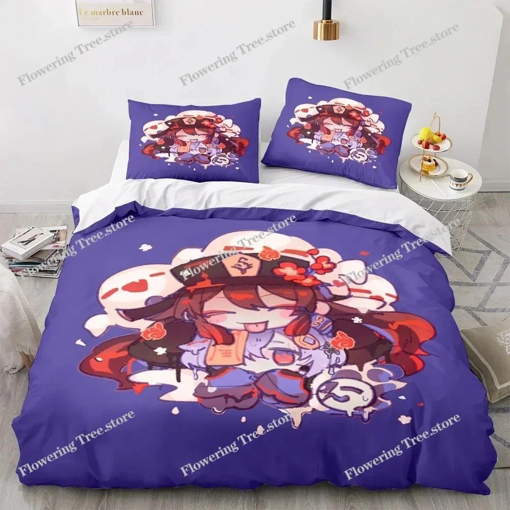 Genshin Impact Bedding Set Anime Game Kids Duvet Cover Sets Comfortable Bedspreads Queen King Size Bedroom Decor
