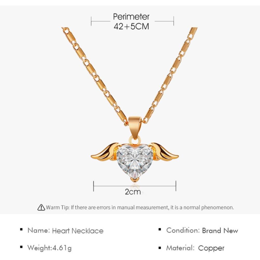Luxury Exquisite Angel Wings Heart Crystal Pendant Necklace Stainless Steel Neck Chain for Women Trend Temperament Jewelry Gifts