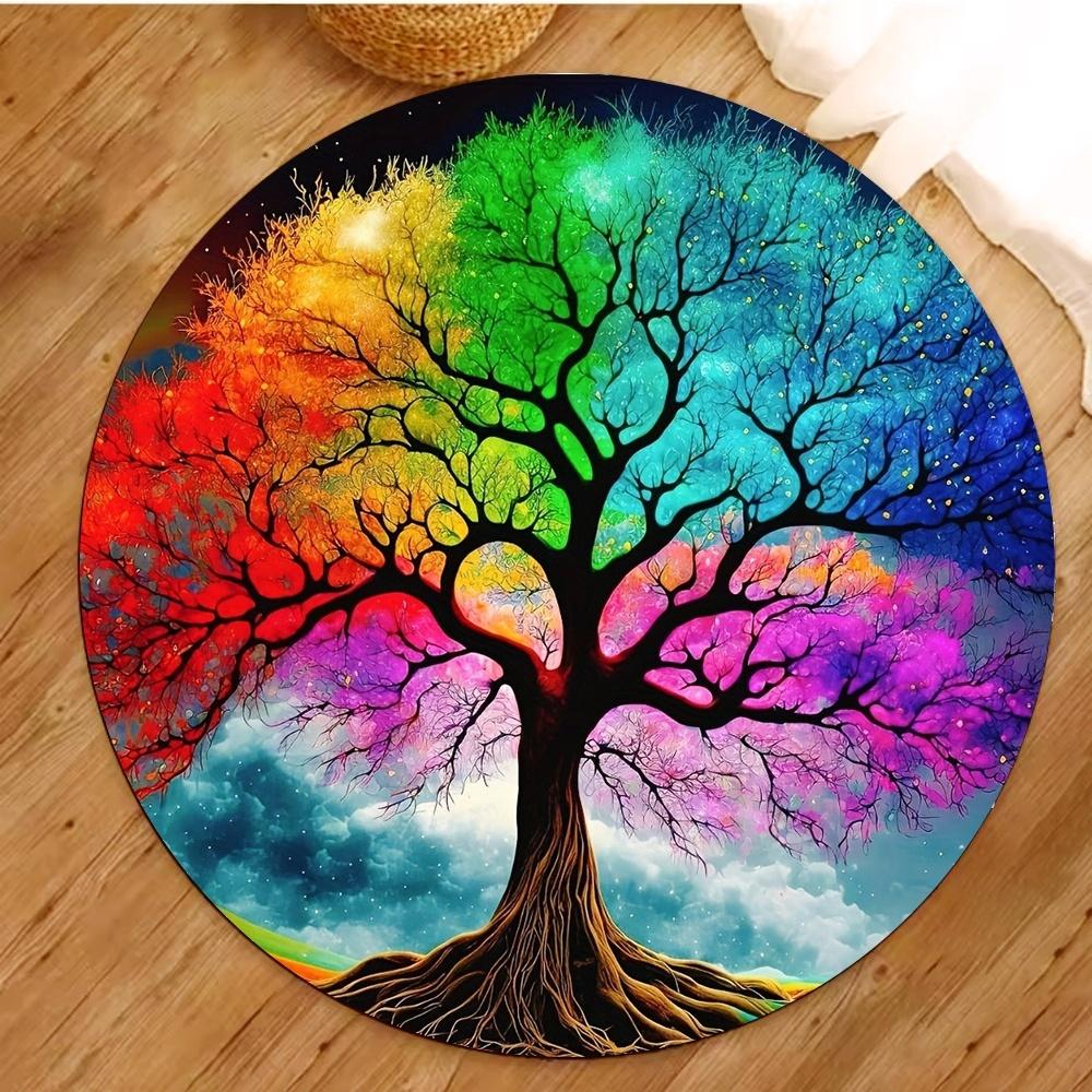 Tree of Life Round Rugs Yoga Floor Mat Nature Mandala Design Circle Carpet Home Living Room Bedroom Decor Ancient Spiritual Rug