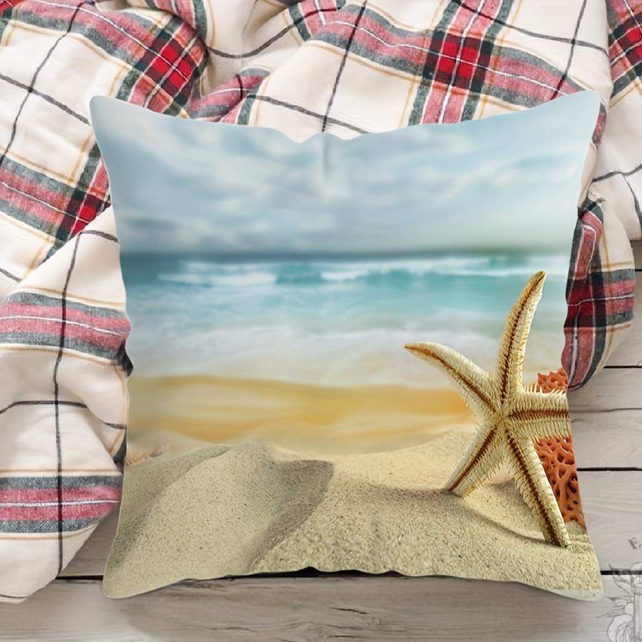 Summer Beach Starfish Seashell Pillowcase Blue Ocean Nautical Cushion Cover Caribbean Coastal Home Decor