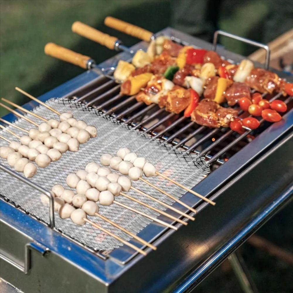 10PCS Aluminum Disposable Barbecue Net Thickened Grill Mesh Mat Food Cooking Screen  Camping Grill