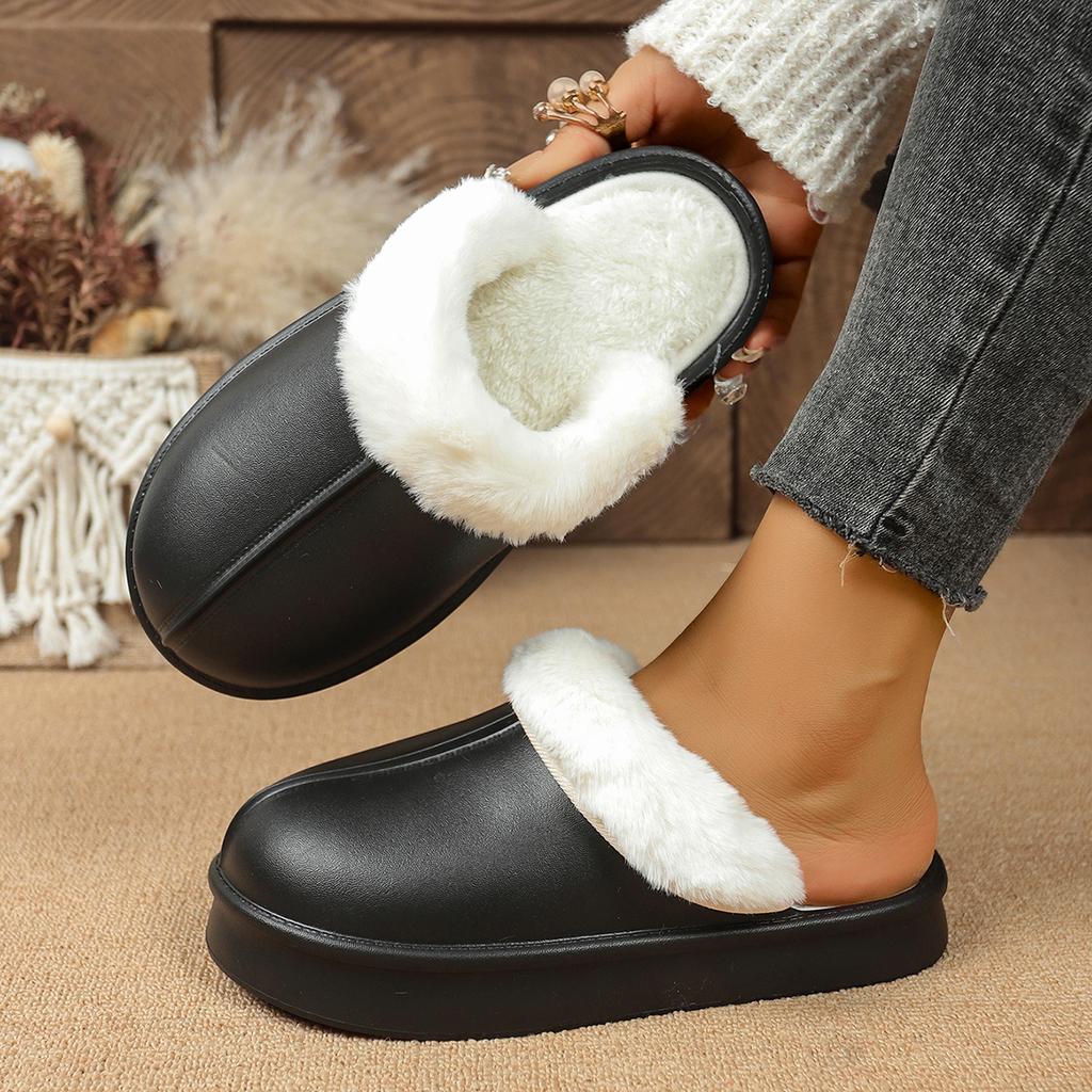 Women's Winter Flat Toe-Cap Home Slippers, Plush Warm and Comfortable Casual Half-Slip Women's Shoes