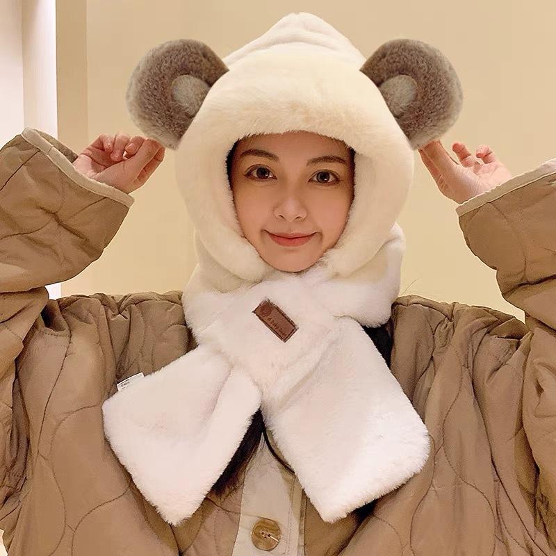 

Мягкая шапка-шарф в виде медведя, толстая зимняя флисовая подкладка, теплая защита ушей, универсальный капюшон для велоспорта белый