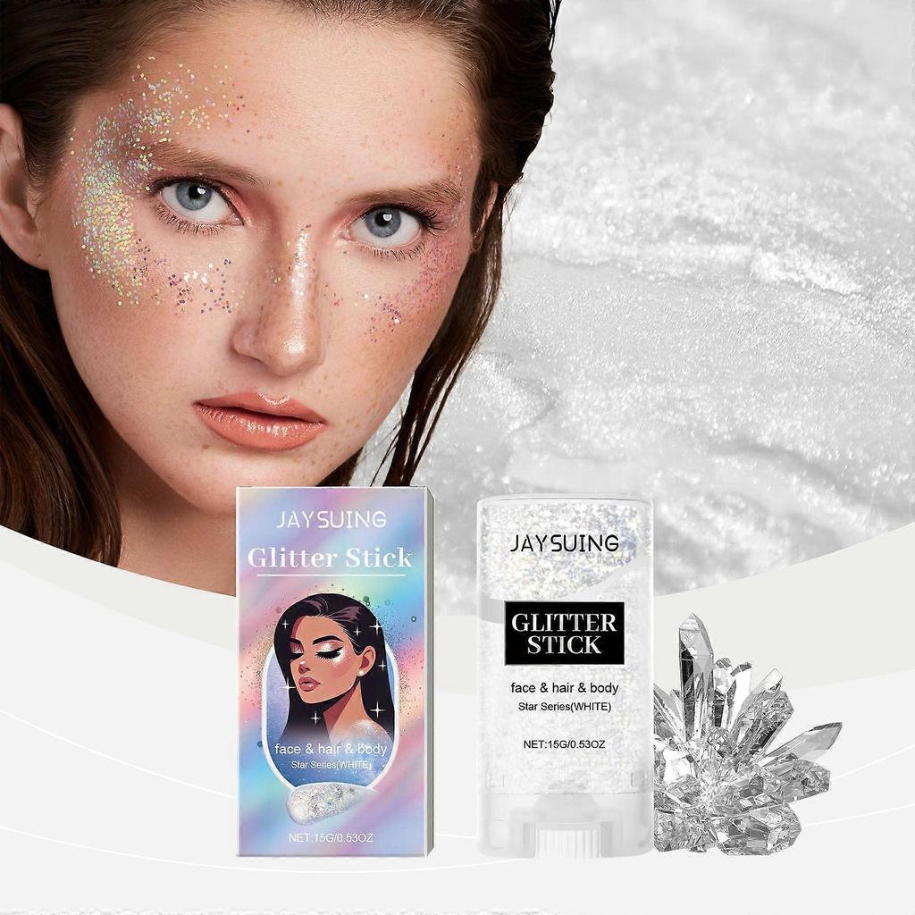 Jaysuing Sequin Glitter Stick (Bright White) Party Dance Performance Makeup, Face And Body Highlight, Shimmering
