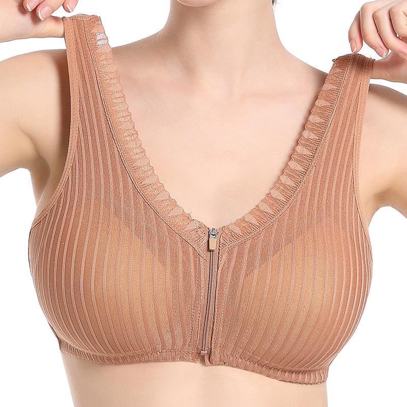 New soft cotton cup underwear women's front zipper fixed cup no steel ring vest type large size bra