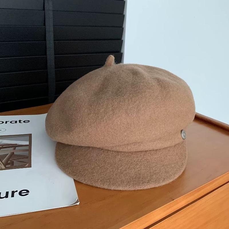 Laine laine chapeau octogonal hiver nouveau visage petit polyvalent chapeau béret gavroche femme haut sens