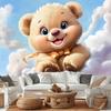 2D Cute Teddy Bear on Clouds Baby Shower Photography Backdrop