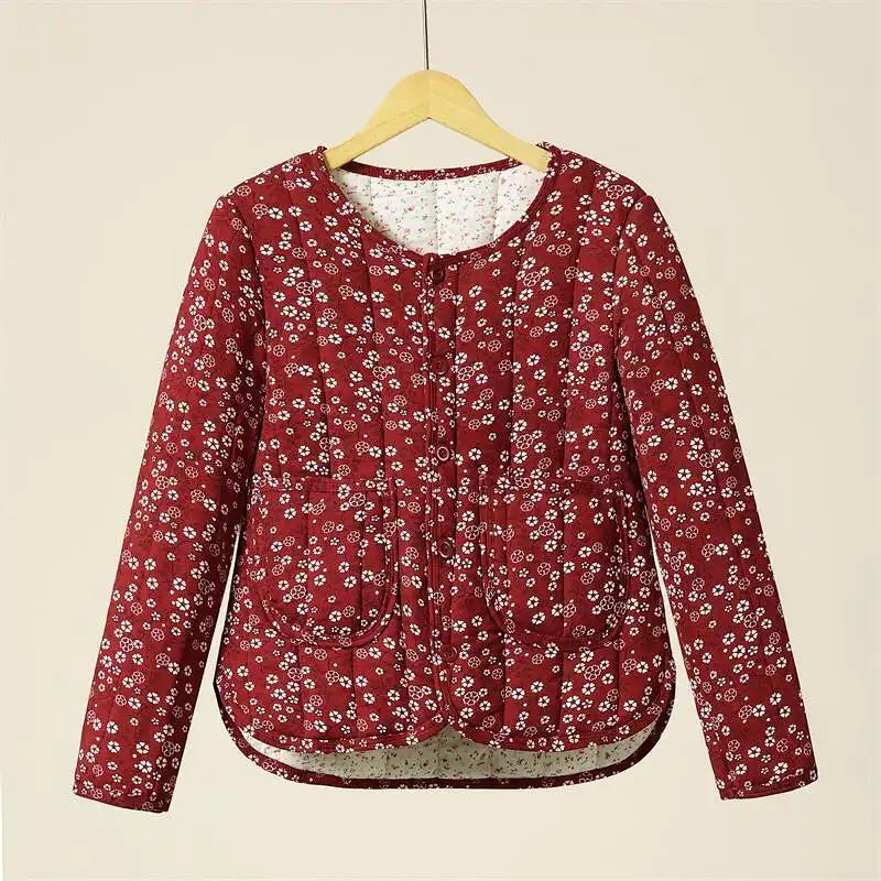 Winter Outer Wear Small Cotton-padded Jacket with Floral Lining for Women, Warm Cotton-padded Tops