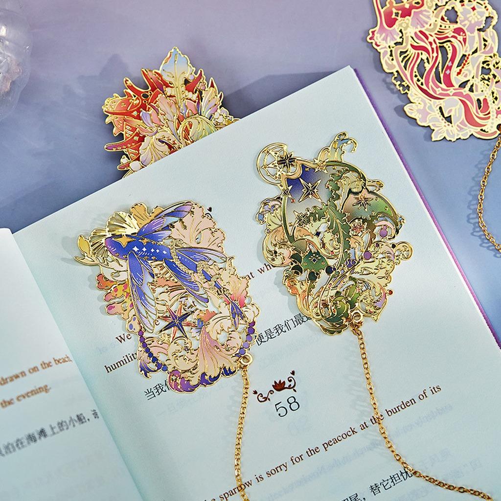 2026 Metal Bookmark Reading Marker Chinese Art Gift Hollow Relief Tassel Pendant Ocean Theme Student prizes and gifts