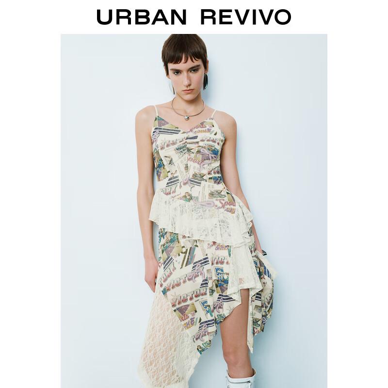 UR 2025 Spring American Retro Patchwork Lace Spaghetti Strap Dress XS