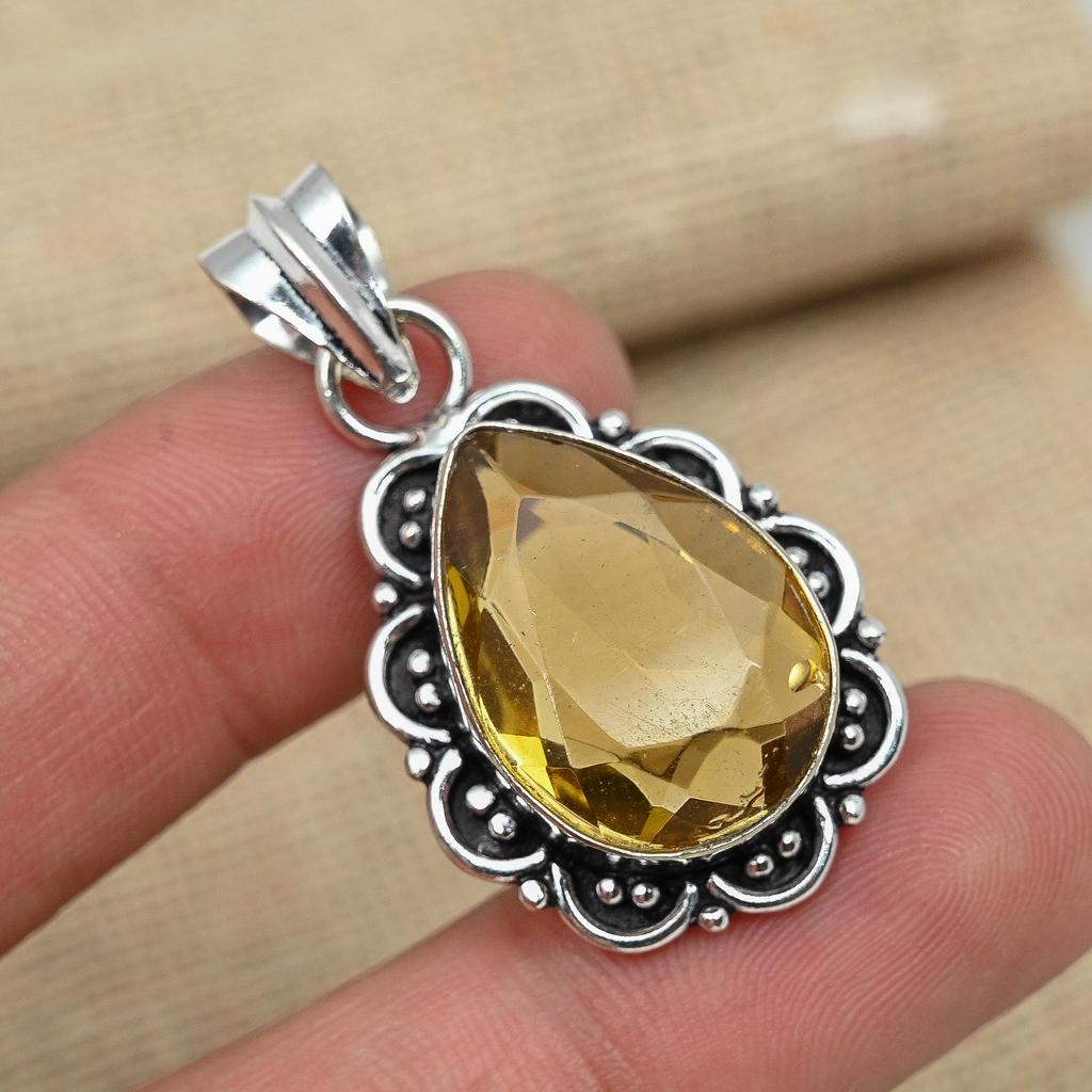 Elegant Citrine Topaz Gemstone 925 Sterling Silver Handmade Jewelry Unique Pendant
