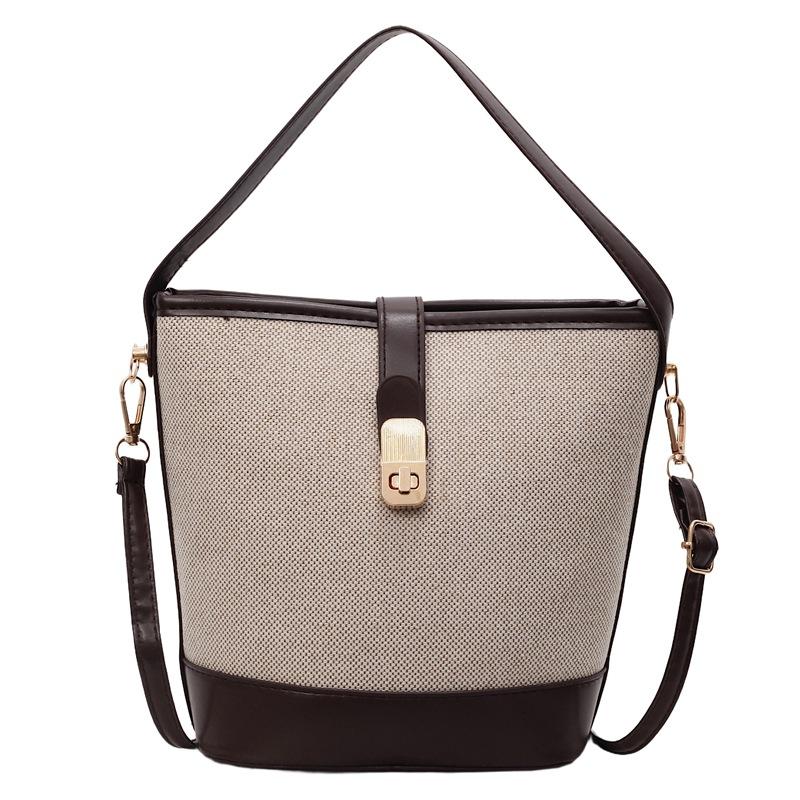 Bag Women's  New Trendy Fashion Portable Bucket Bag Niche Design Contrasting Color Splicing Shoulder Crossbody Bag