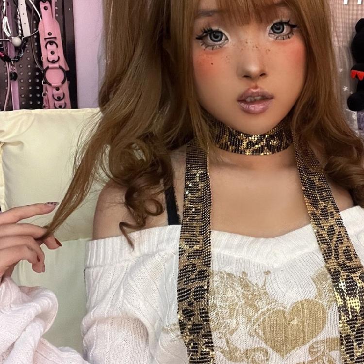 Japanese Styles Leopard Pattern Scarf With Glittering Sequins 2000s Skinny Silk Scarf For Parties And Special Occasion