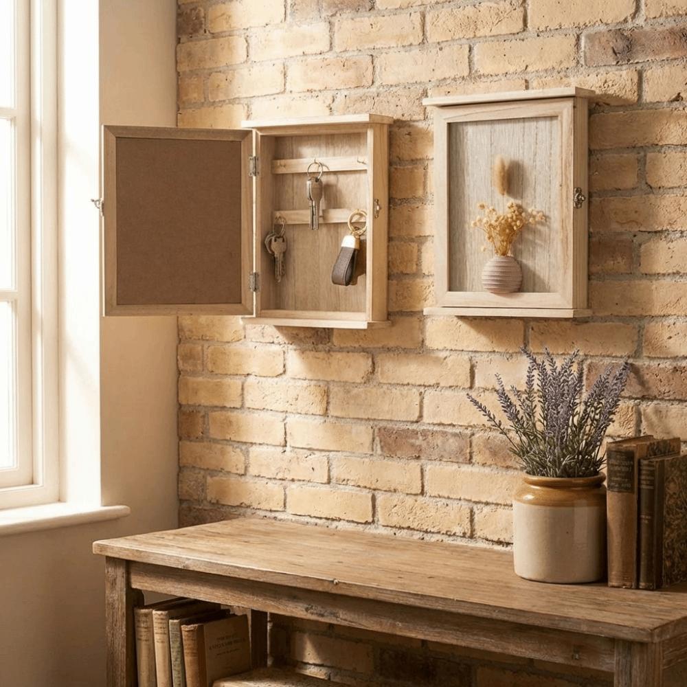 Wooden Wall-Mounted Key Storage Box Rustic Key Hook Organizer Box Cabinet Key Rack  Bedroom